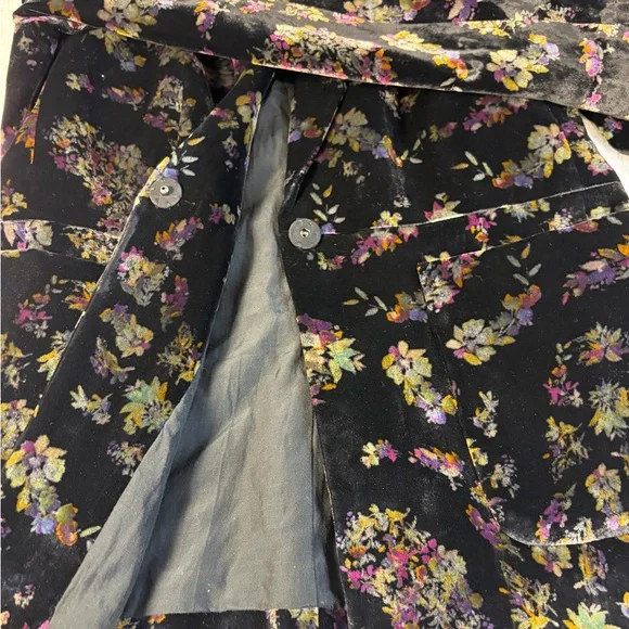 Rebecca Taylor Jewel Floral Print Velvet Blazer Size 4 Pockets Pleated shoulder